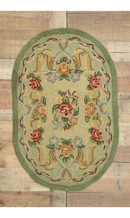 2 x 3 Antique Chinese Floral Hooked Rug 71006
