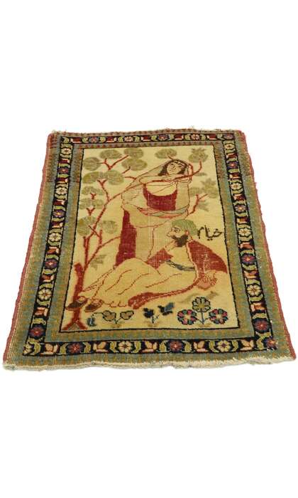 2 x 2 Antique Persian Tabriz Pictorial Rug 71535