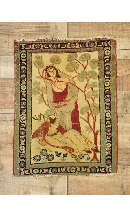 2 x 2 Antique Tabriz Pictorial Rug 71536