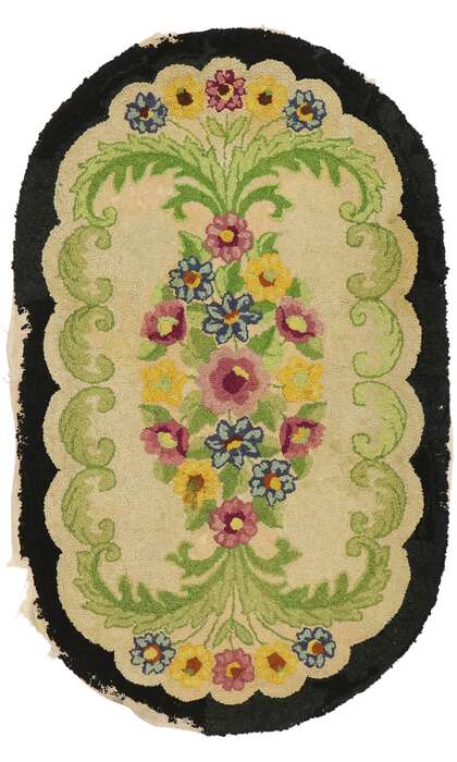 3 x 5 Antique American Floral Hooked Rug 74346