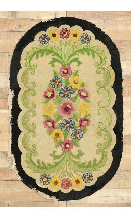 3 x 5 Antique American Floral Hooked Rug 74346
