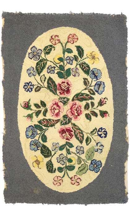 2 x 3 Antique American Floral Hooked Rug 74352