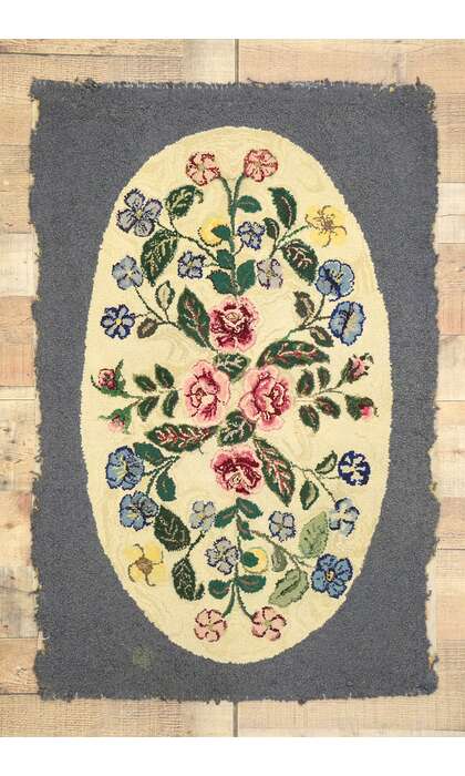 2 x 3 Antique American Floral Hooked Rug 74352