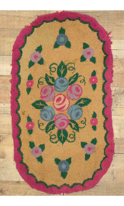 2 x 3 Antique American Floral Hooked Rug 74353