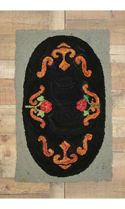 2 x 3 Antique American Floral Hooked Rug 74354