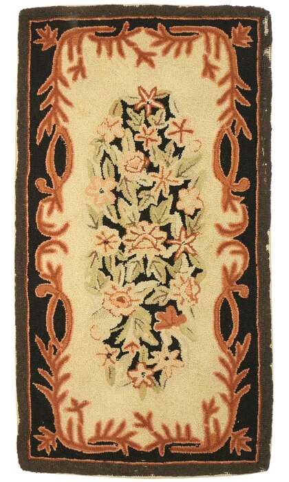 2 x 4 Antique American Floral Hooked Rug 74358