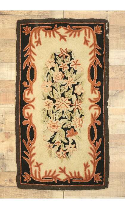 2 x 4 Antique American Floral Hooked Rug 74358