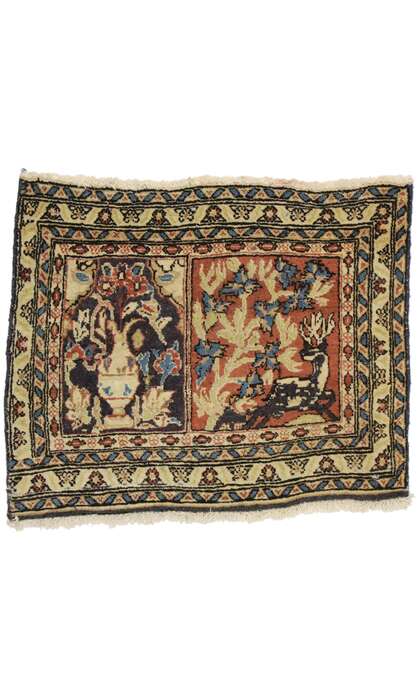 1 x 2 Vintage Persian Mashhad Pictorial Rug 75169