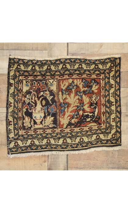 1 x 2 Vintage Persian Mashhad Pictorial Rug 75169