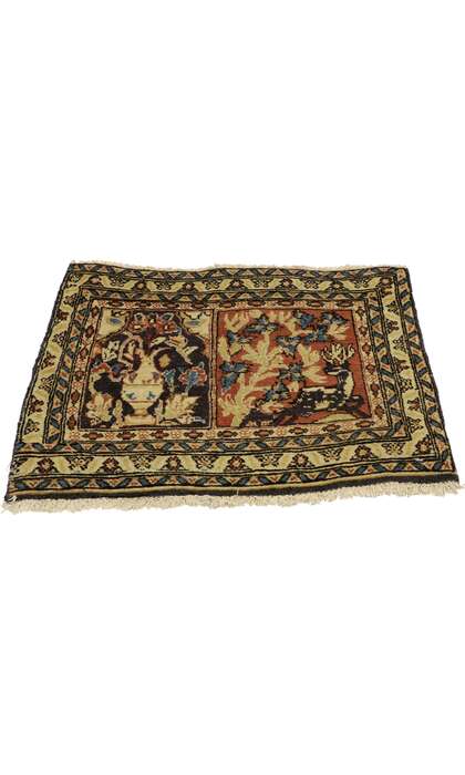 1 x 2 Vintage Persian Mashhad Pictorial Rug 75169