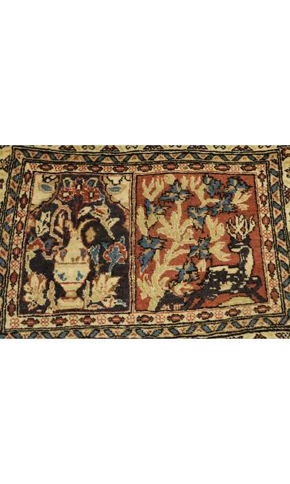 1 x 2 Vintage Persian Mashhad Pictorial Rug 75169