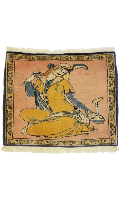 2 x 2 Vintage Persian Khamseh Pictorial Rug 76195