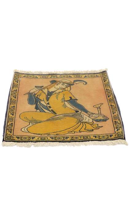 2 x 1 Vintage Persian Khamseh Pictorial Rug 76196