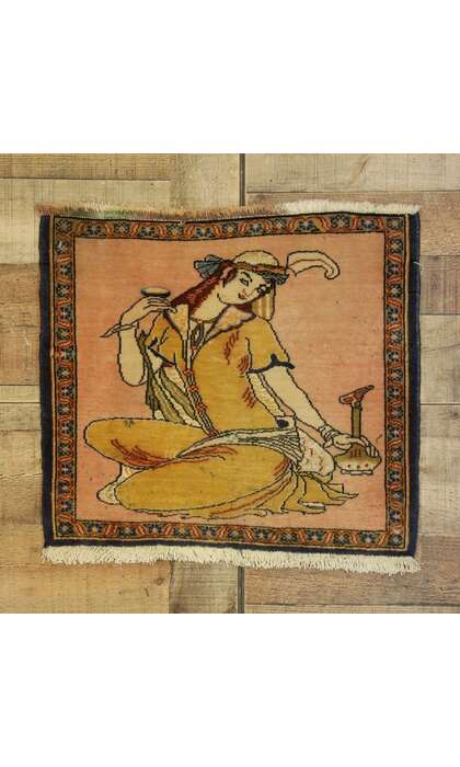 2 x 2 Vintage Persian Khamseh Pictorial Rug 76197