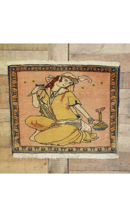 1 x 2 Vintage Persian Khamseh Pictorial Rug 76199