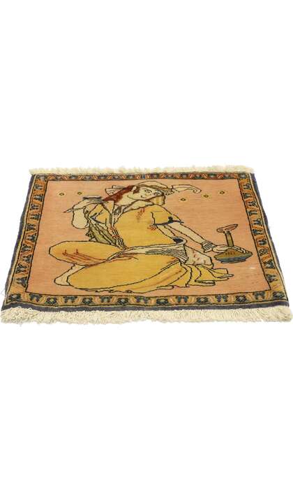 1 x 2 Vintage Persian Khamseh Pictorial Rug 76199