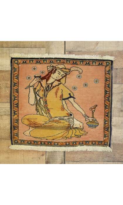 2 x 2 Vintage Persian Khamseh Pictorial Rug 76200