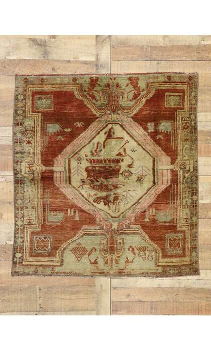 4 x 4 Vintage Turkish Oushak Rug 52104
