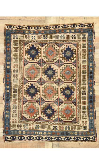 4 x 5 Antique Caucasian Kazak Rug 53039