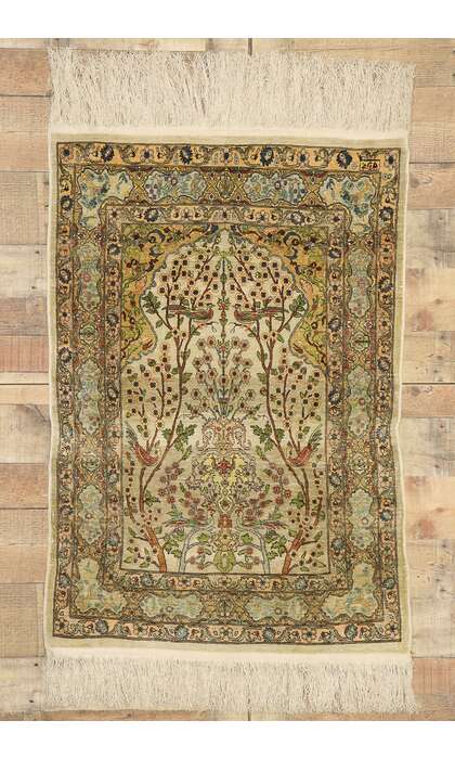 3 x 3 Vintage Silk Hereke Rug 77026