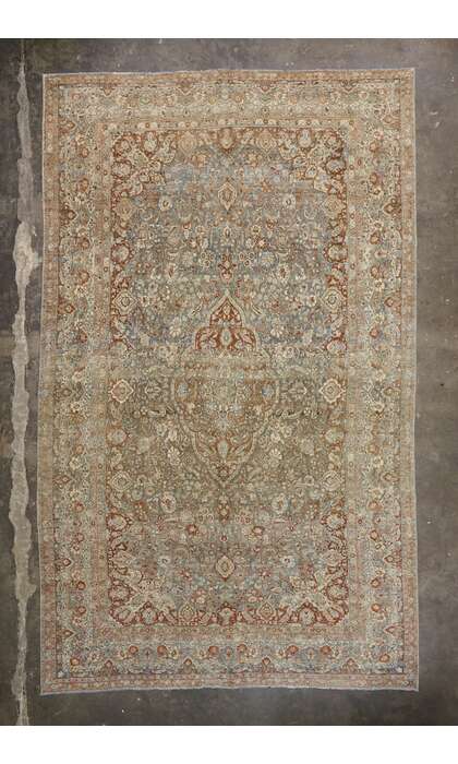 11 x 18 Distressed Antique Persian Mash​had Rug 53389