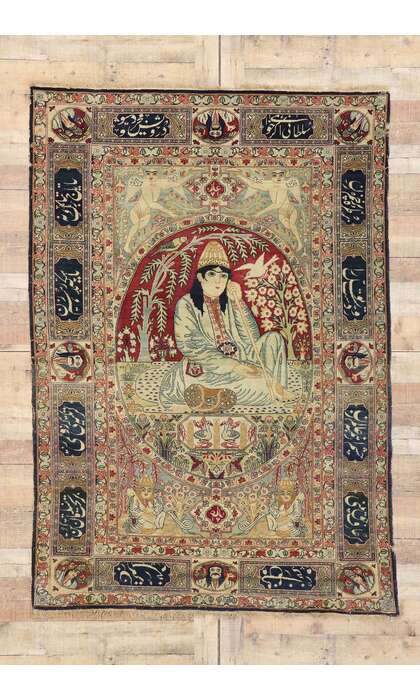 5 x 7 Antique Persian Kerman Pictorial Rug 74336