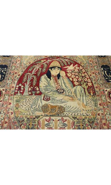 5 x 7 Antique Persian Kerman Pictorial Rug 74336