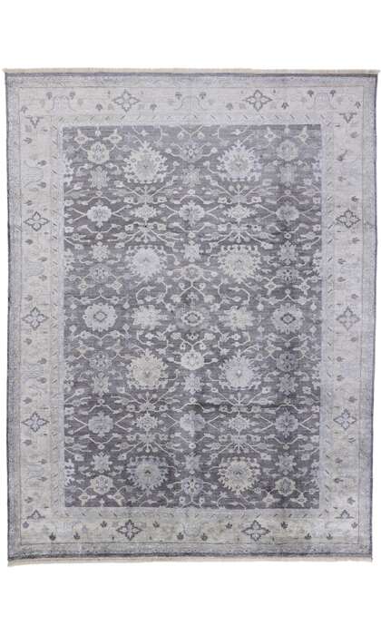 9 x 12 Modern Gray Silk Oushak Rug 30246