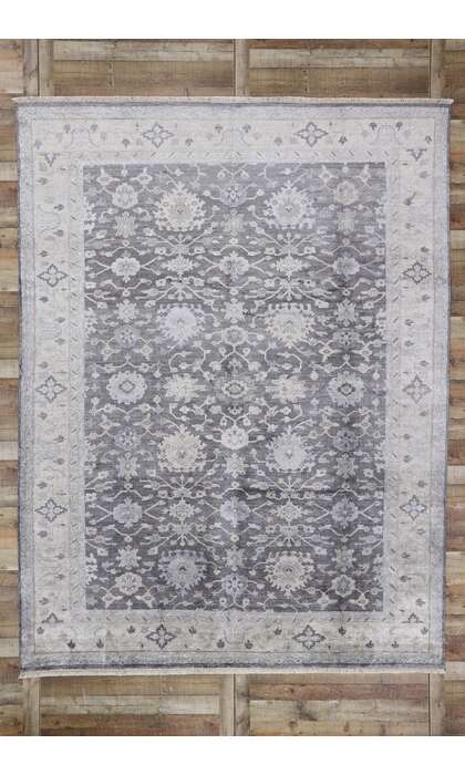 9 x 12 Modern Gray Silk Oushak Rug 30246