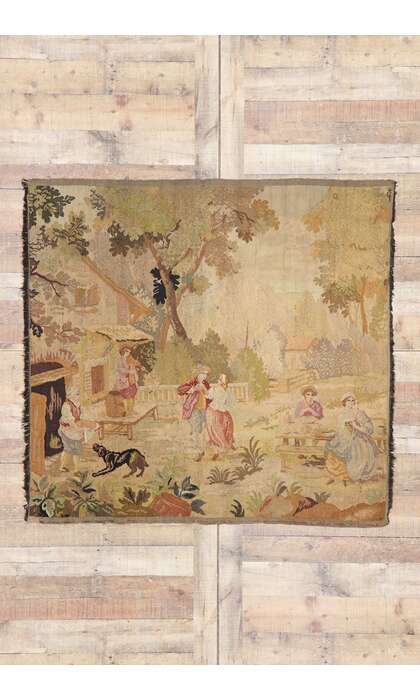 4 x 5 Antique French Aubusson Pastoral Tapestry 77763