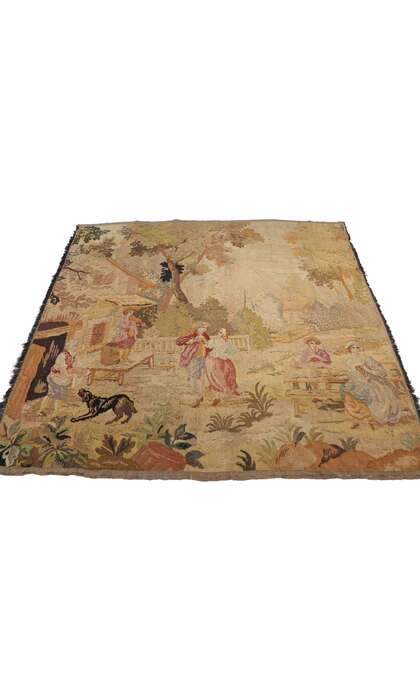 4 x 5 Antique French Aubusson Pastoral Tapestry 77763