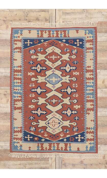 4 x 6 Vintage Persian Shiraz Kilim Rug 77800