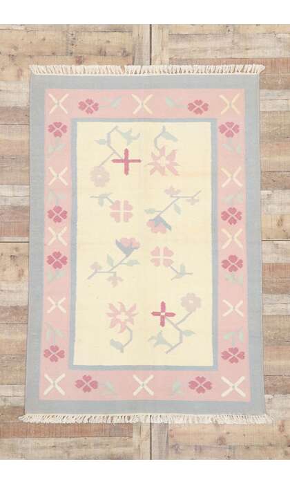 4 x 6 Vintage Floral Dhurrie Rug 77817
