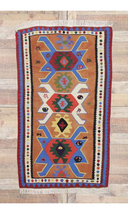 3 x 6 Vintage Persian Shiraz Kilim Rug 77820