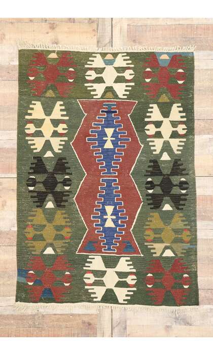 4 x 6 Vintage Persian Shiraz Kilim Rug 77821