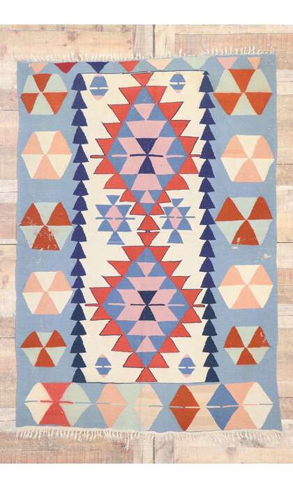 4 x 6 Vintage Persian Shiraz Kilim Rug 77822