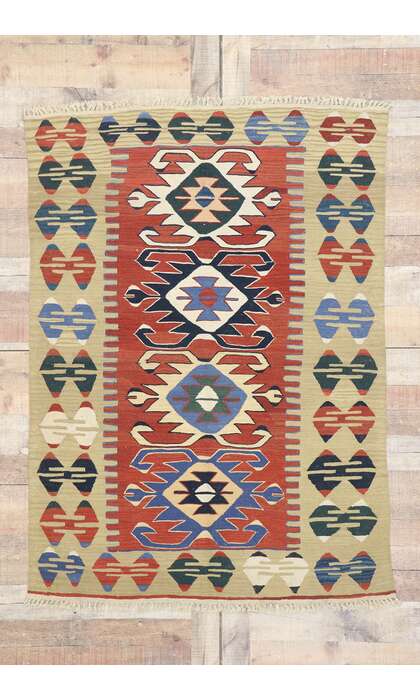 4 x 5 Vintage Persian Shiraz Kilim Rug 77824