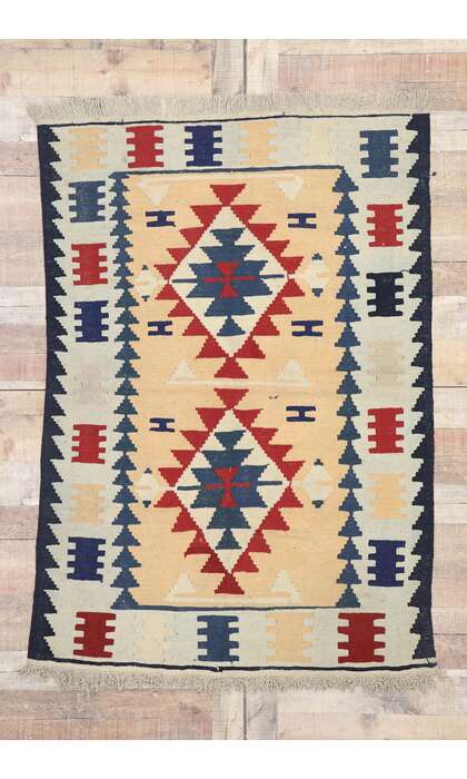 4 x 5 Vintage Persian Shiraz Kilim Rug 77826