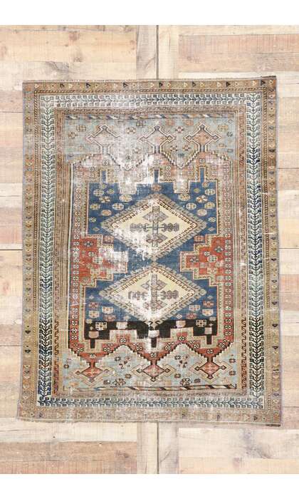 4 x 5 Distressed Antique Persian Shiraz Rug 60897