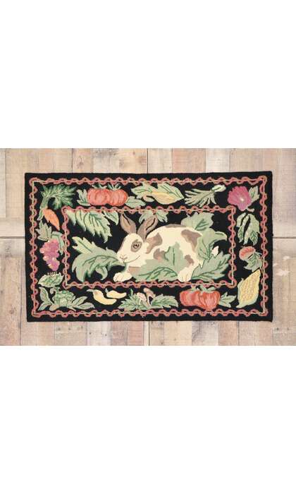 2 x 4 Vintage Garden Rabbit Hooked Rug 77854