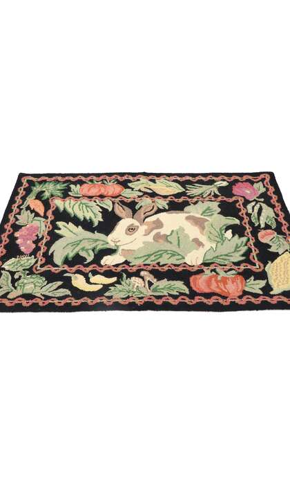 2 x 4 Vintage Garden Rabbit Hooked Rug 77854