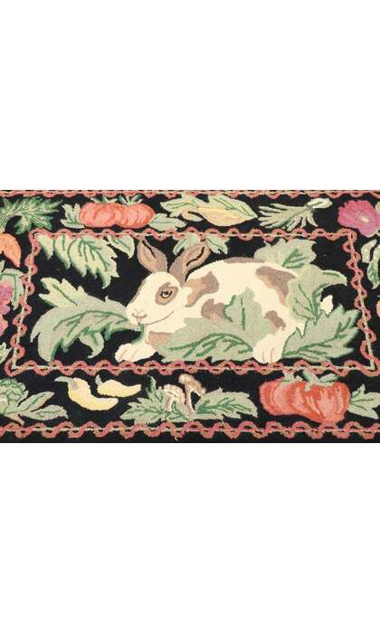 2 x 4 Vintage Garden Rabbit Hooked Rug 77854