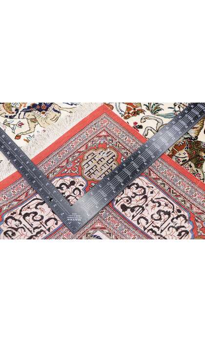 3 x 5 Vintage Persian Silk Qum Hunting Rug 77865