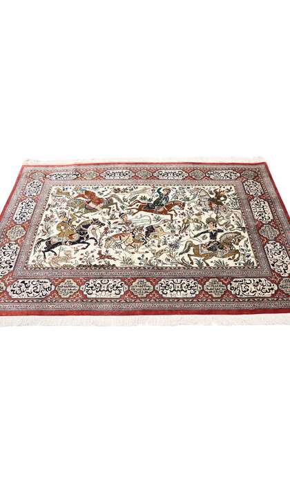 3 x 5 Vintage Persian Silk Qum Hunting Rug 77865