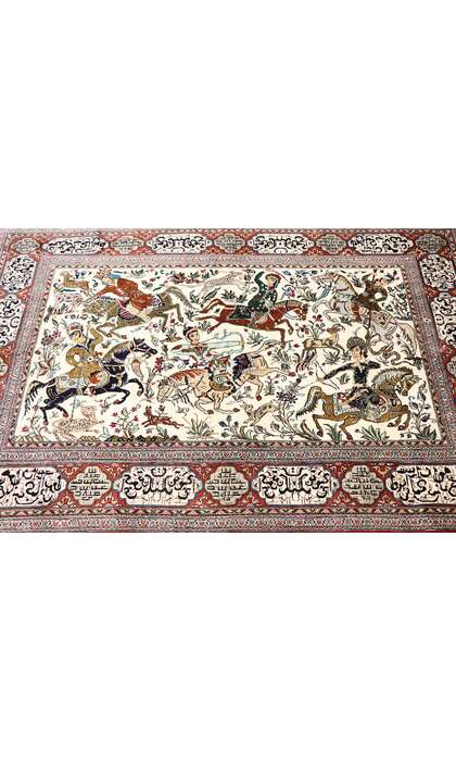 3 x 5 Vintage Persian Silk Qum Hunting Rug 77865