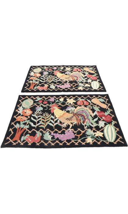 3 x 4 Vintage Rooster Hooked Rug 77917