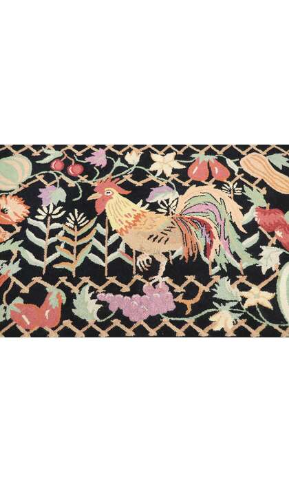 3 x 4 Vintage Rooster Hooked Rug 77917
