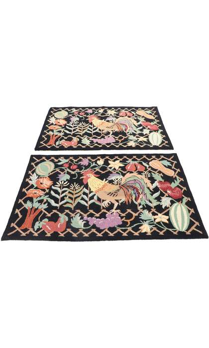 3 x 4 Vintage Rooster Hooked Rug 77918