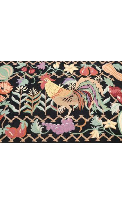 3 x 4 Vintage Rooster Hooked Rug 77918