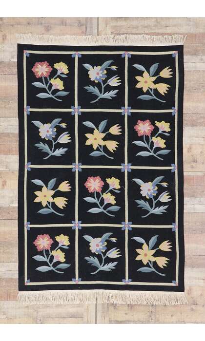 4 x 6 Vintage Chinese Floral Kilim Rug 78022